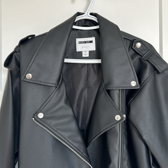 NOISY MAY & ONLY SLADE OVERSIZED FAUX LEATHER JACKET - Picture 2 of 7